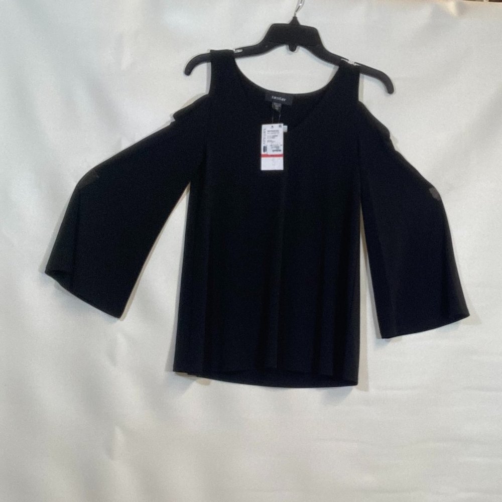 Karen Kane Saffron Cold Shoulder Sea Black Bell Sleeve Blouse Size XS NWT
